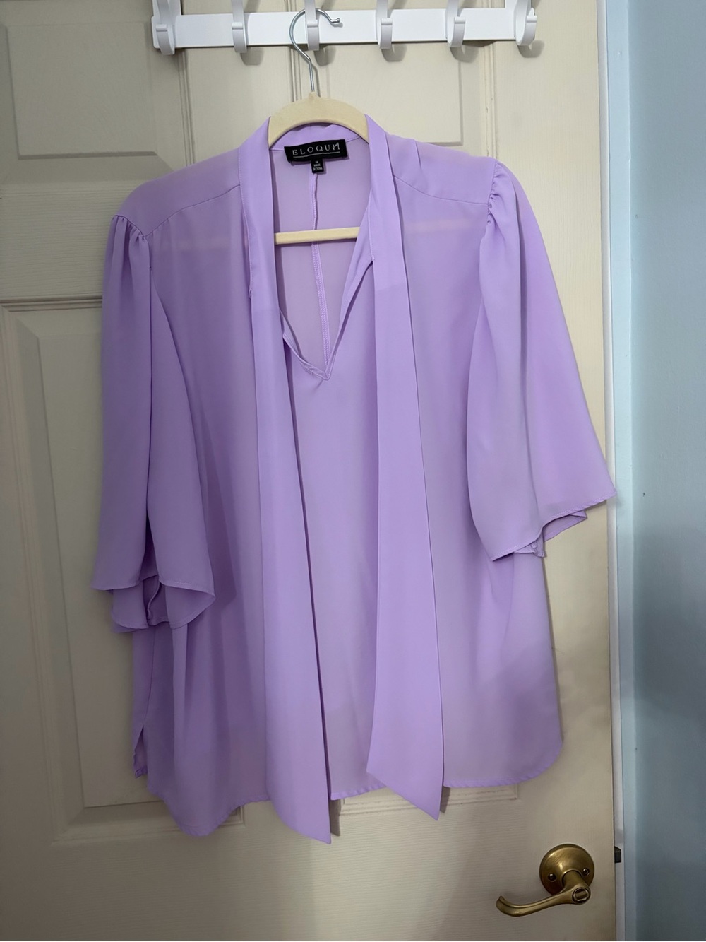 Eloquii Lilac Tie-Neck Flutter Sleeve Blouse